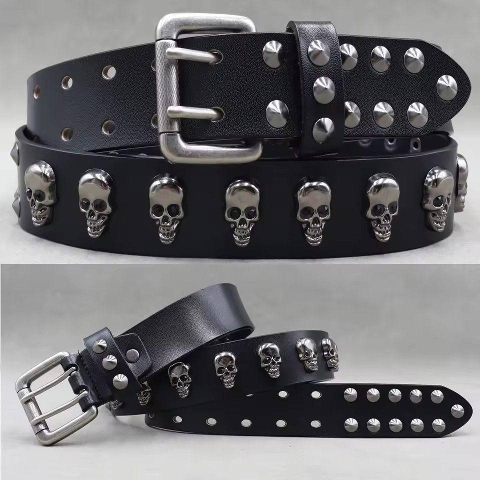 Genuine Leather Rivet Belt for Men – Punk Skull & Animal Stud Belt, 3.8cm | Elmont