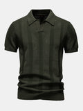 Striped Hollow Knit V-Neck Polo | Elmont