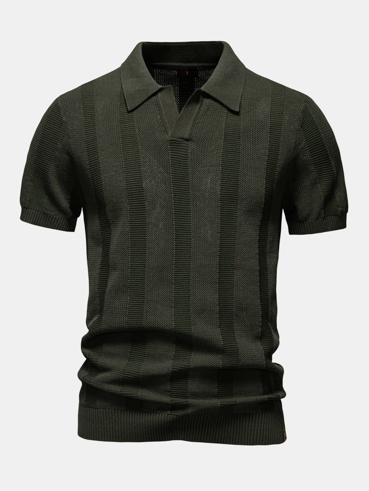Striped Hollow Knit V-Neck Polo | Elmont