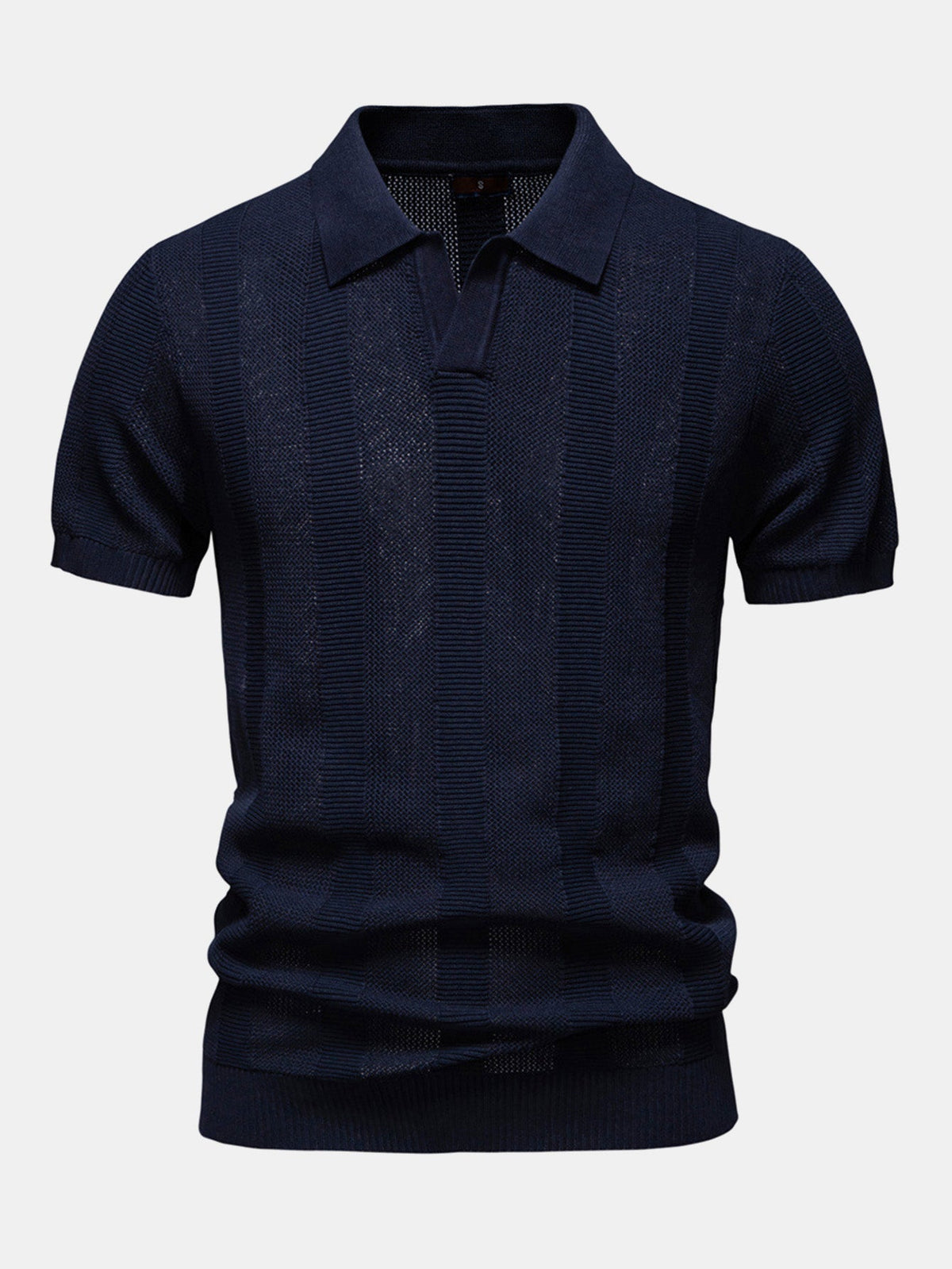 Striped Hollow Knit V-Neck Polo – photo 2
