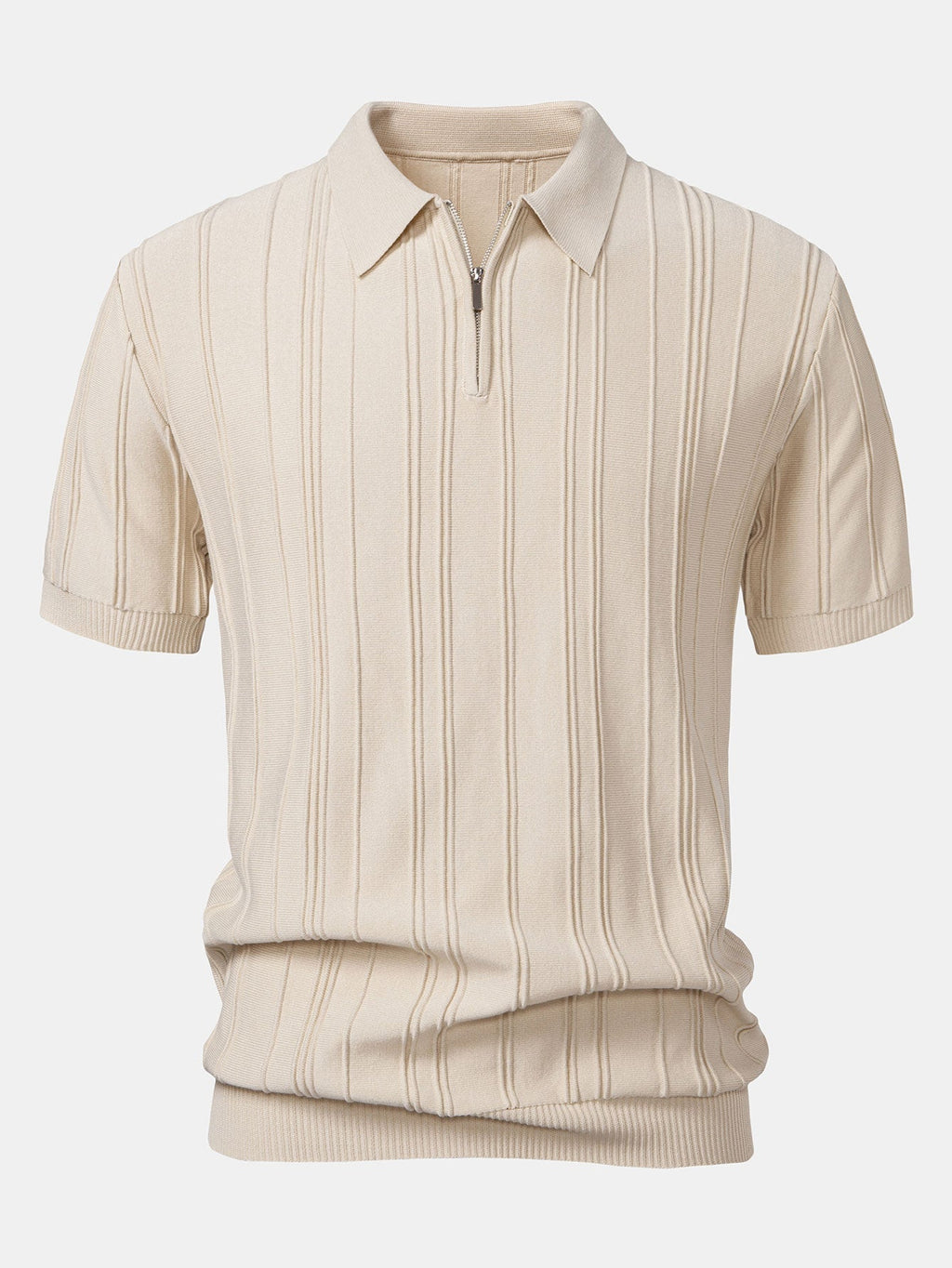 Striped Jacquard Knit Polo Shirt with Zipper | Elmont