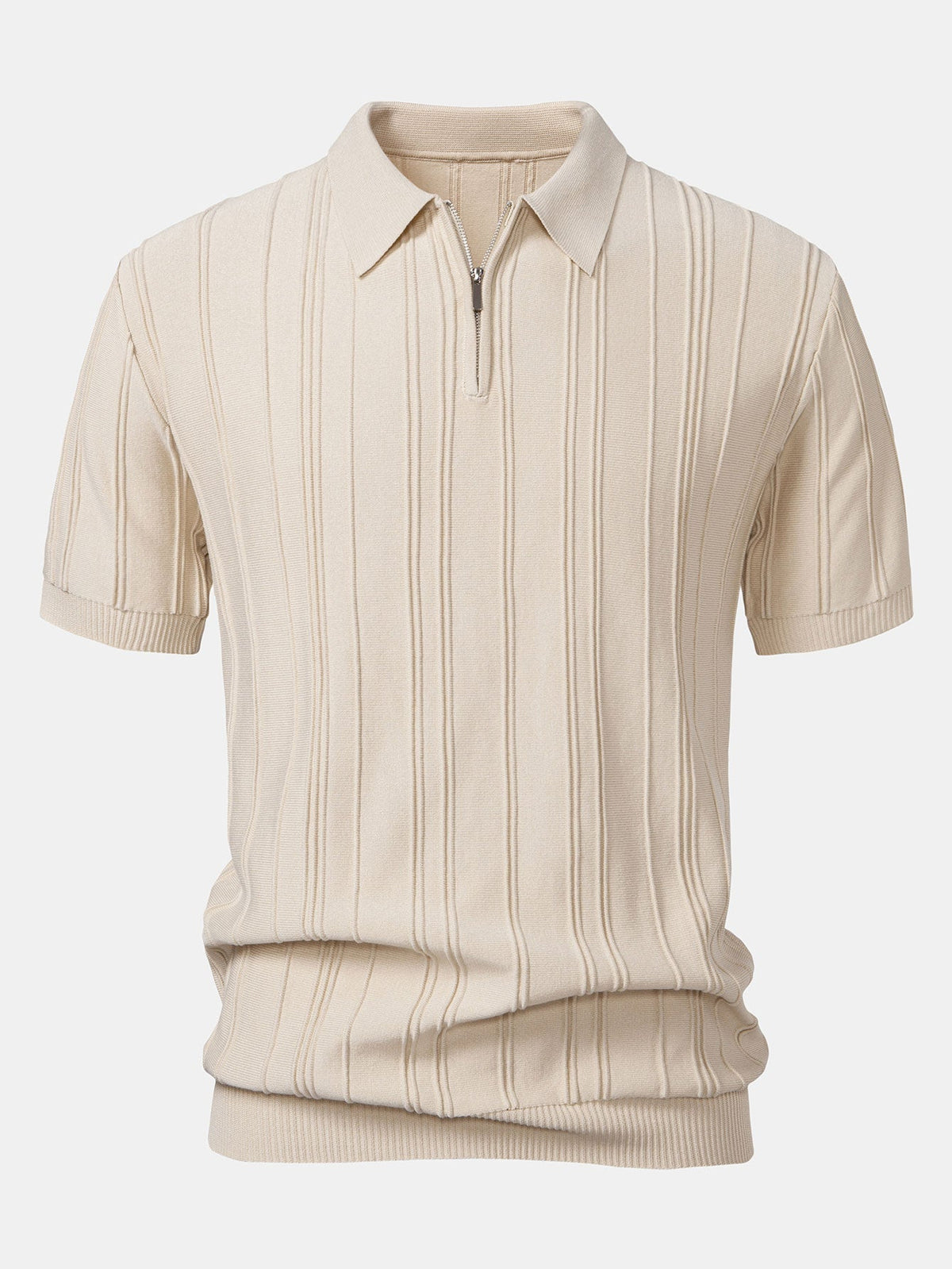 Striped Jacquard Knit Polo Shirt with Zipper | Elmont
