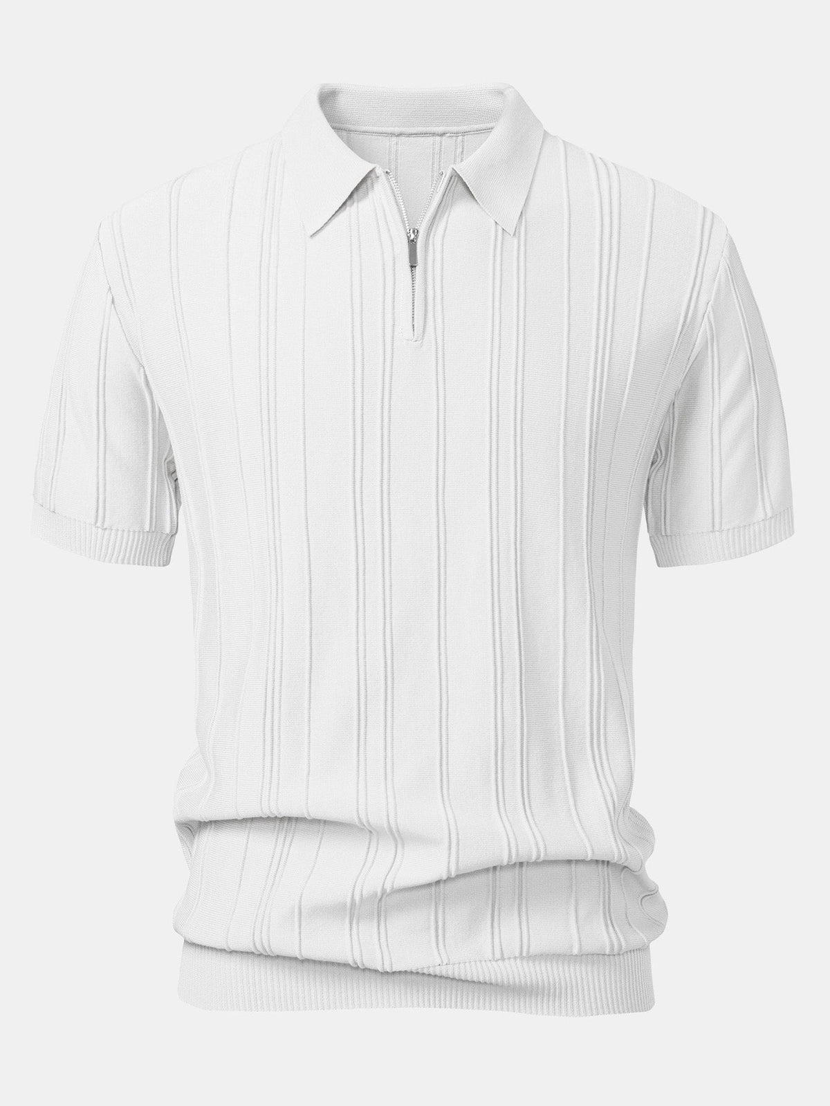 Striped Jacquard Knit Polo Shirt with Zipper – photo 9