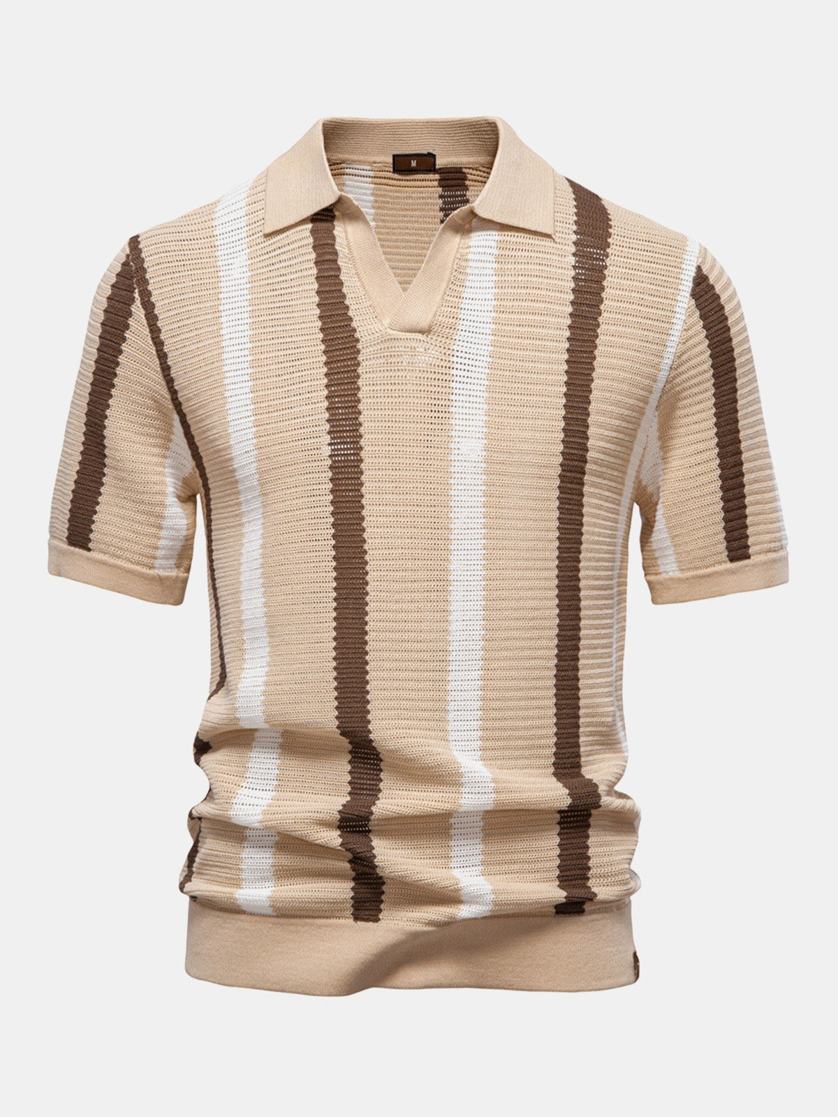 Striped V-Neck Knit Polo Shirt – photo 3