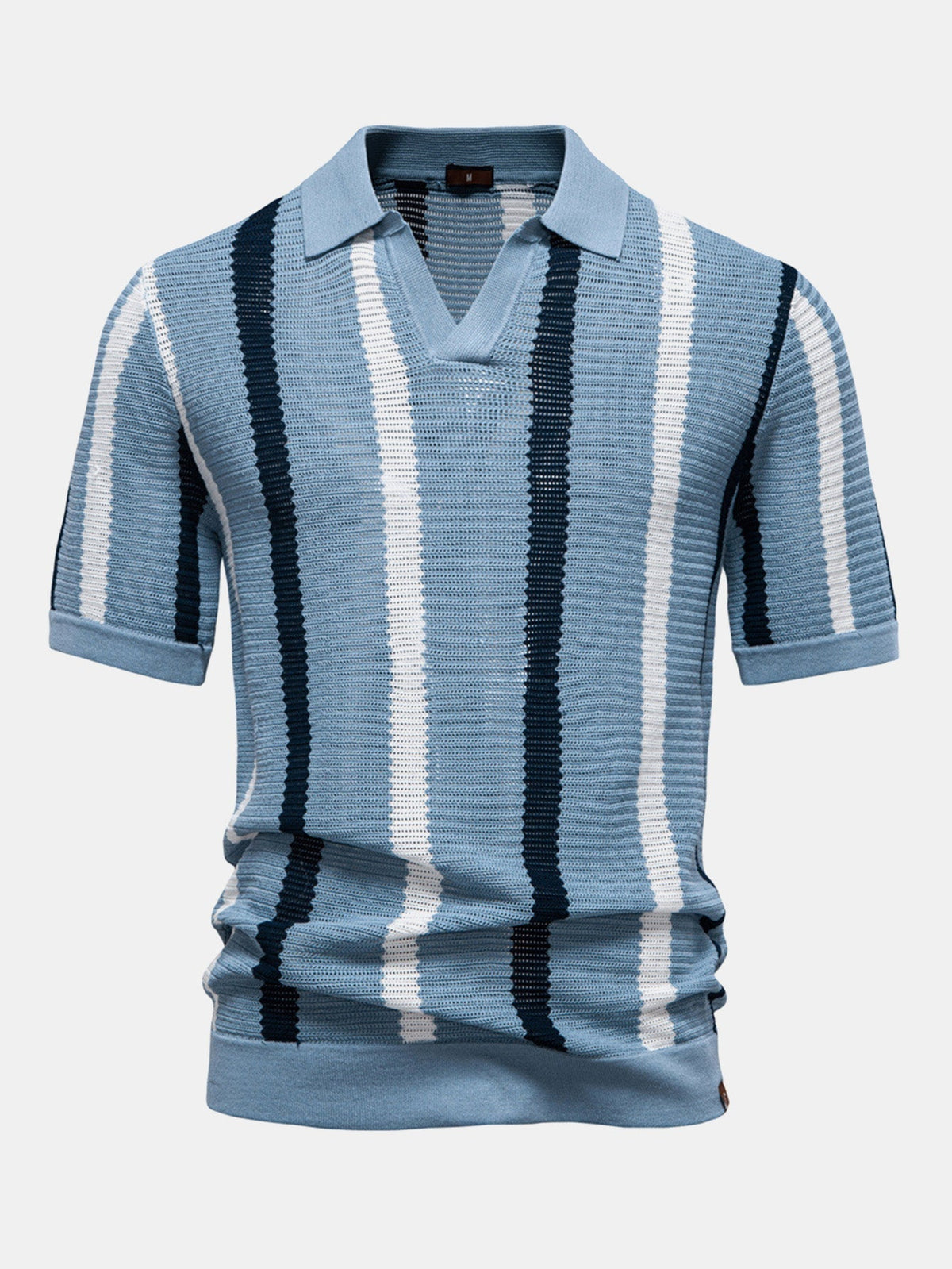Striped V-Neck Knit Polo Shirt – photo 5
