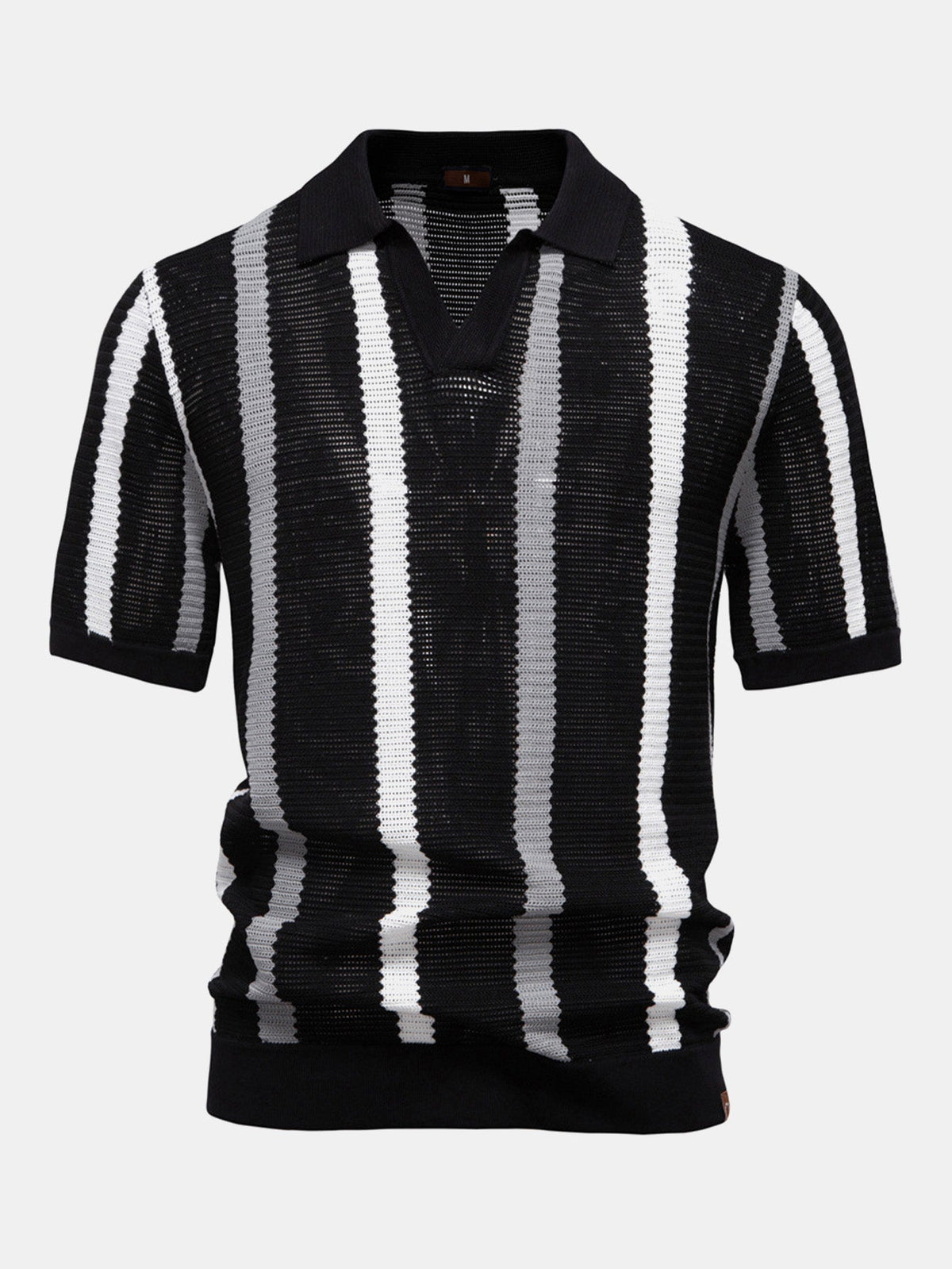 Striped V-Neck Knit Polo Shirt – photo 7