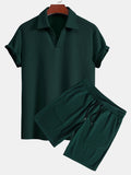 Textured V-Neck Polo & Shorts | Elmont