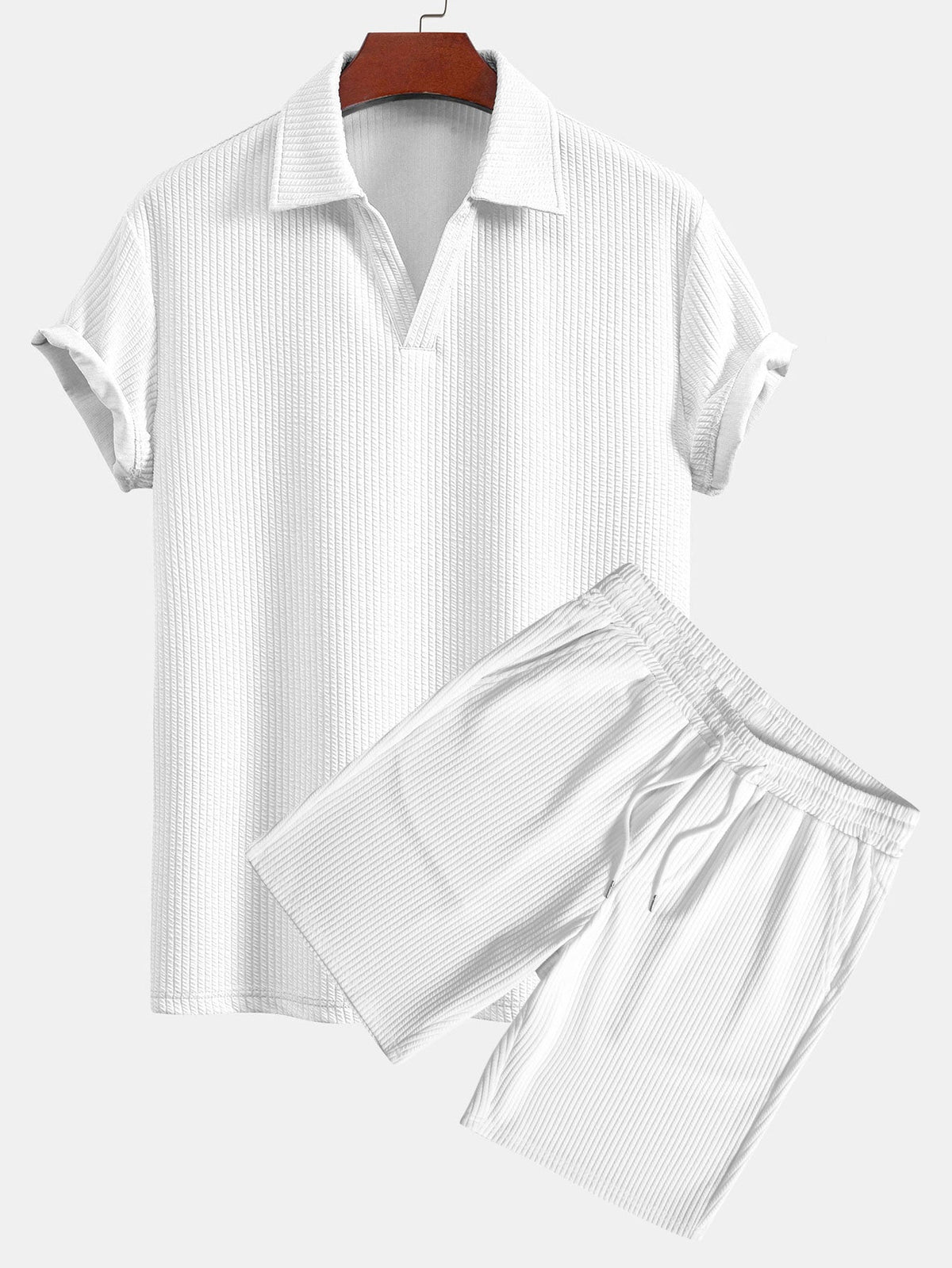 Textured V-Neck Polo & Shorts – photo 5