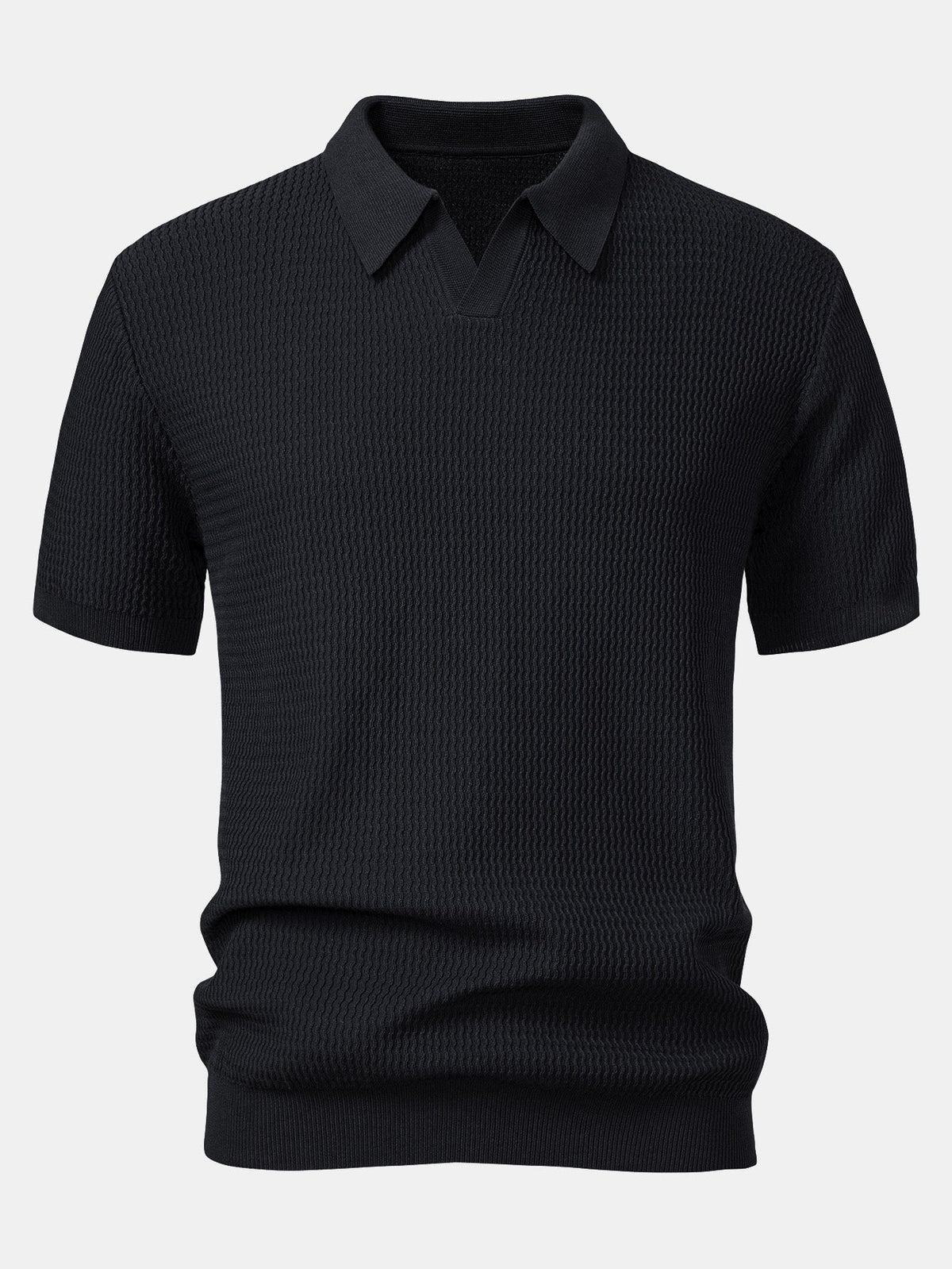 V-Neck Polo Shirt with Wave Jacquard Knit – photo 3
