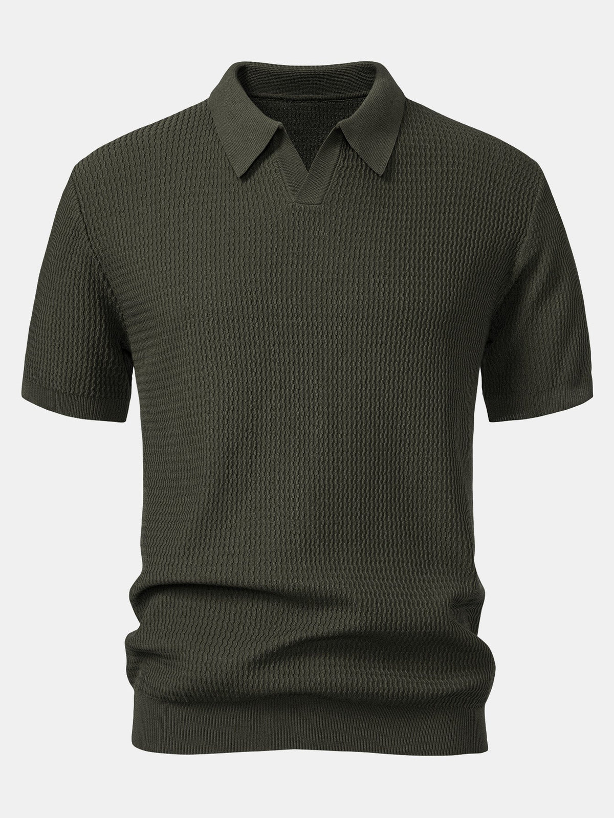 V-Neck Polo Shirt with Wave Jacquard Knit – photo 5