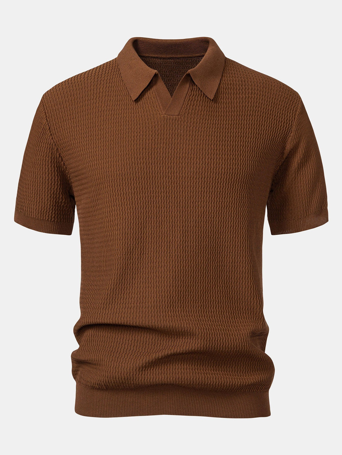 V-Neck Polo Shirt with Wave Jacquard Knit – photo 7