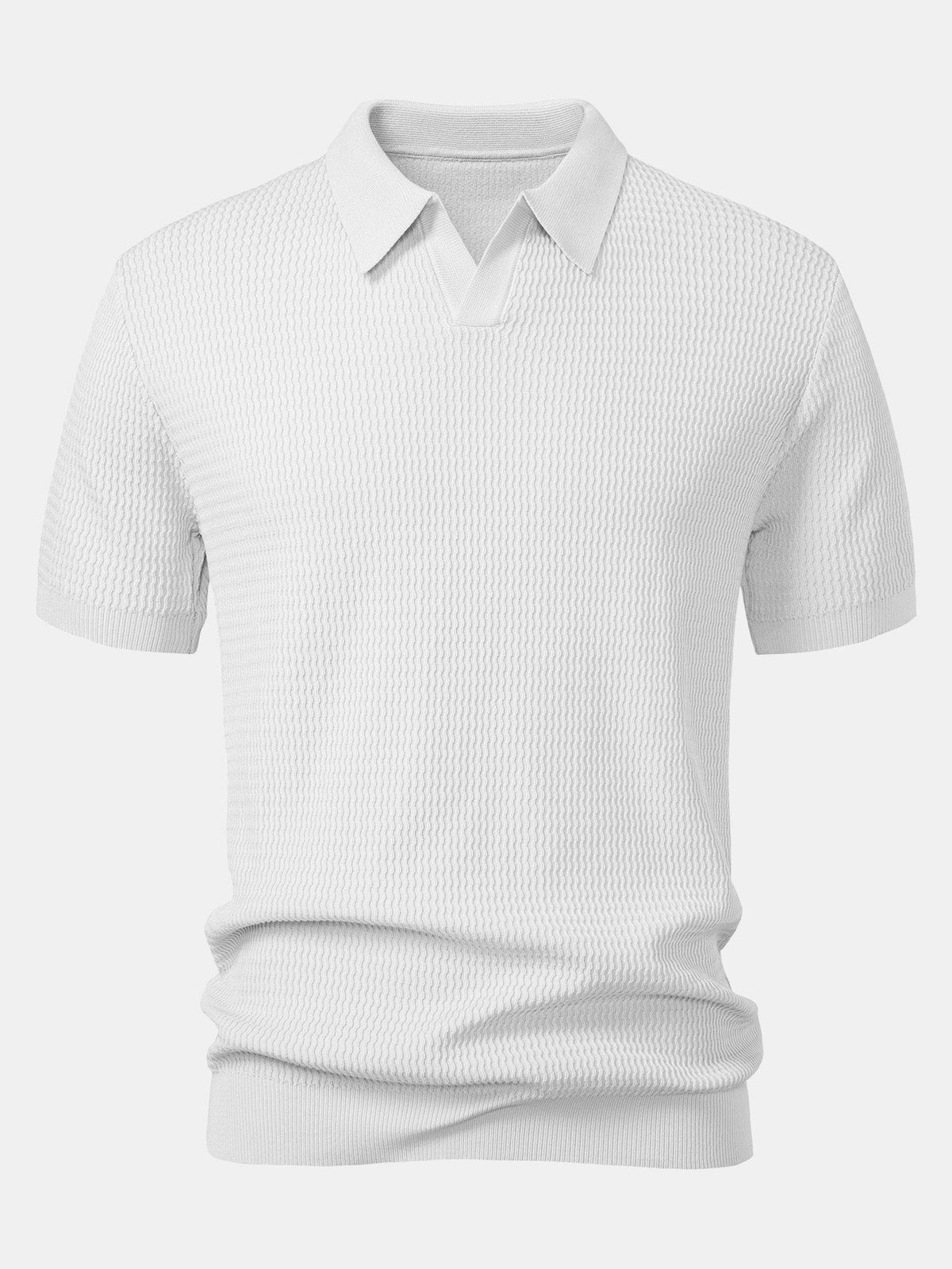 V-Neck Polo Shirt with Wave Jacquard Knit – photo 9